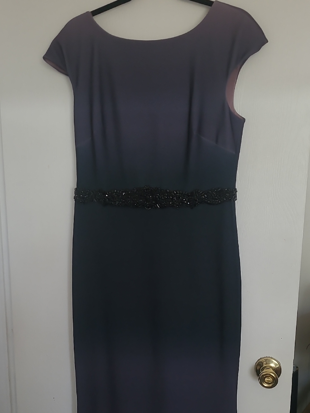 Badgley Mischka Purple To Black Ombre Beaded Waist Maxi Dress